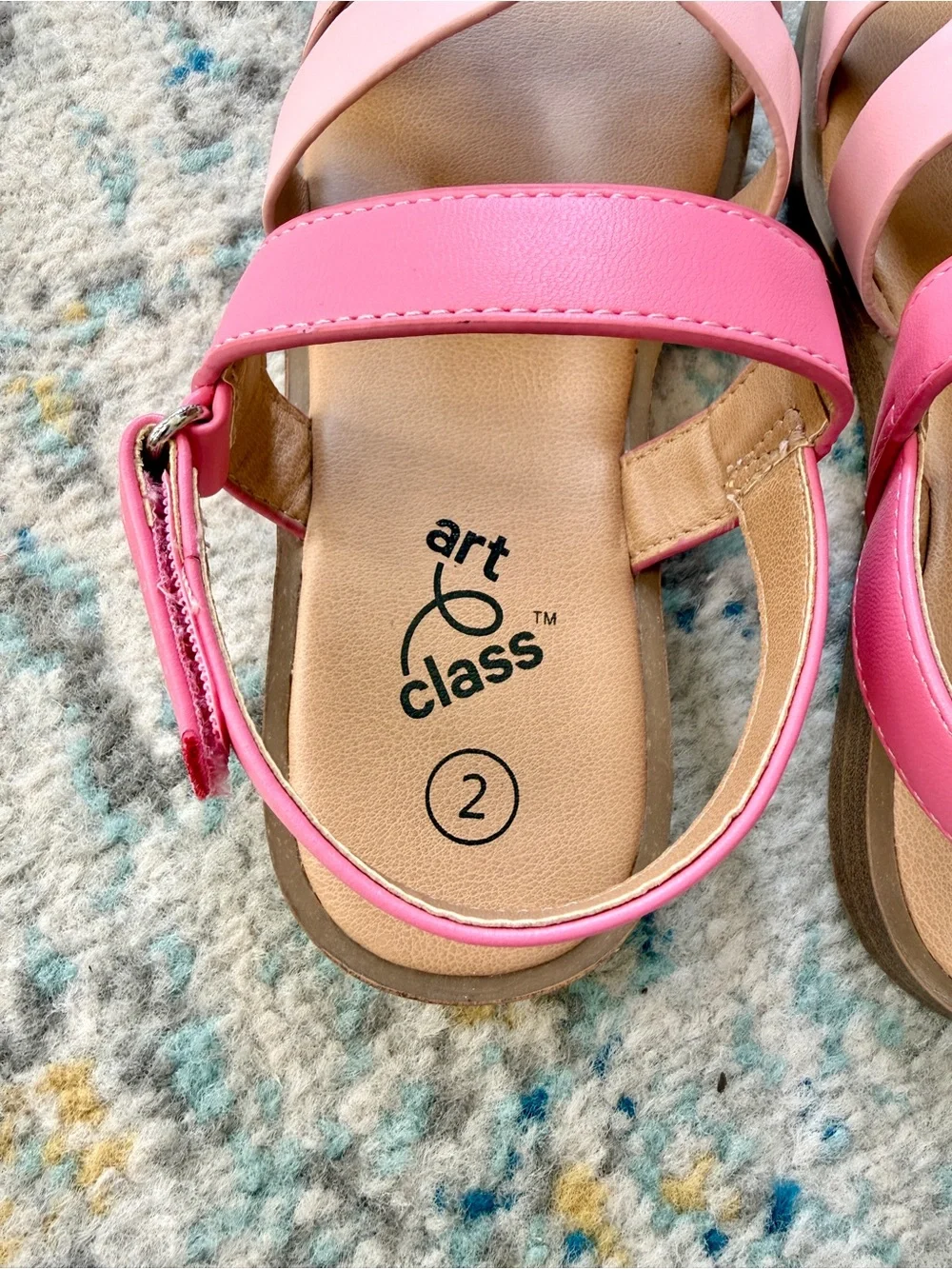 art class Pink Open-Toe Ankle Strap Sandals Velcro Closure Size 2 Girls